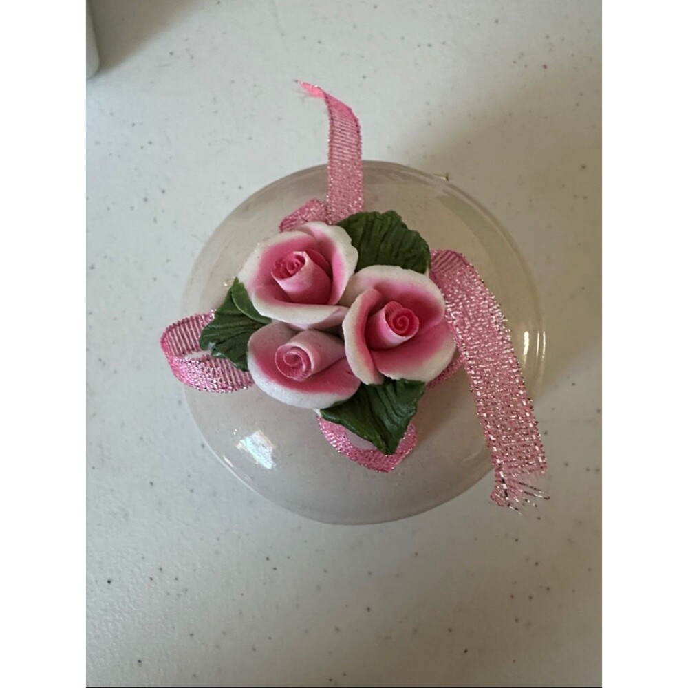Ceramic Trinket Box Pink Roses Floral Jewelry Holder Vintage Decor